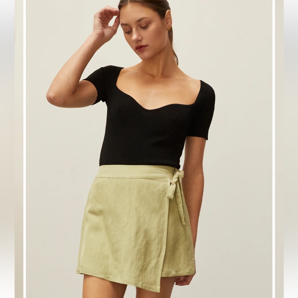 Crescent Sage green Wrap linen Skort